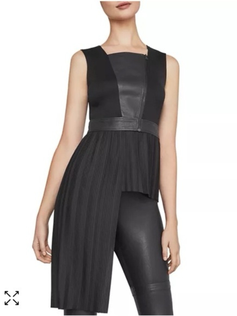 BCBGMaxAzria Black Sleeveless Asymmetrical Pleated Jumpsuit